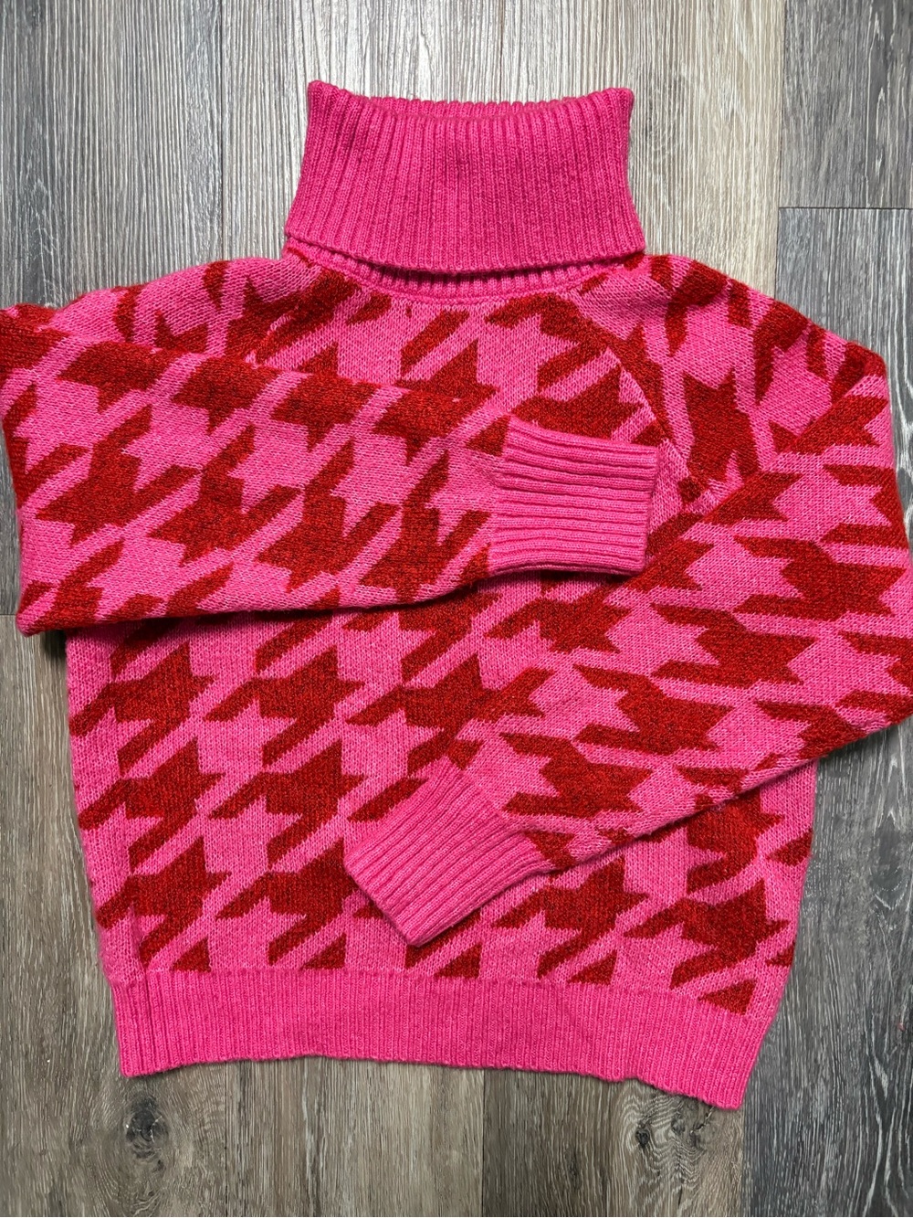 Cliche Houndstooth Turtleneck in Pink & Red Size Small Fall/ Winter Casual #0127